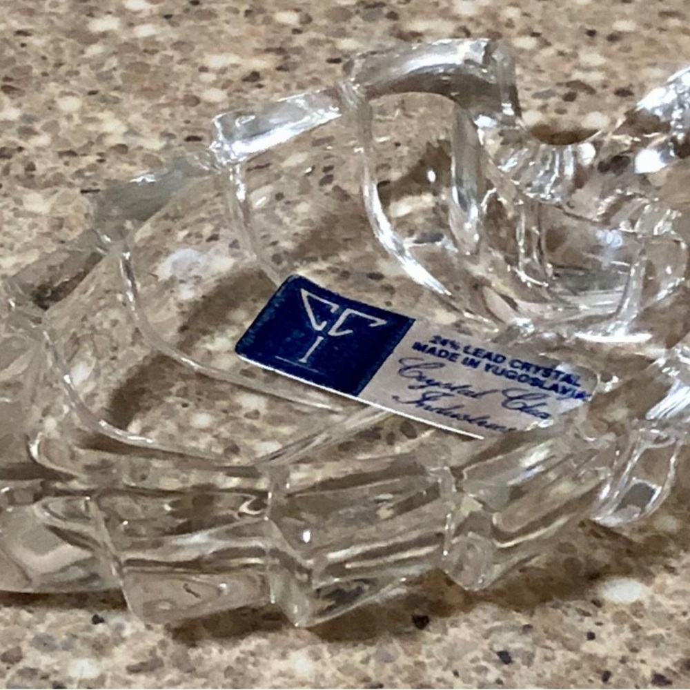 Crystal Glass Industries 24% Lead Crystal Leaf Dish Made in Yugoslavia